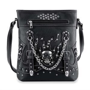 SALE Studs and Chains Black Skull Biker Crossbody Shoulder Handbag Purse